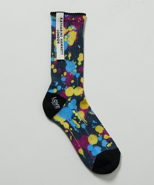 KATHARINE HAMNETT LONDON （キャサリンハムネットロンドン）の「KATHARINE HAMNETT LONDON/キャサリンハムネットロンドン Love Spray socks（ソックス/靴下・メンズ・チャコール/カーキ・FREE/25-27CM）」の7枚目の写真