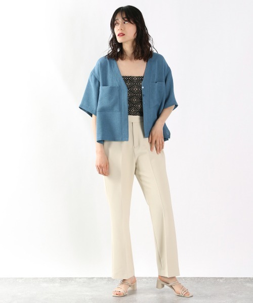 LOWRYS FARM（ローリーズファーム）の「メッシュショートシャツカーディガンＳＳ　943184（シャツ/ブラウス・レディース・ブラウン/アイボリー/ブルー・FREE）」の5枚目の写真