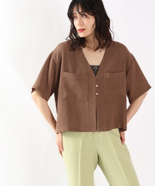 LOWRYS FARM（ローリーズファーム）の「メッシュショートシャツカーディガンＳＳ　943184（シャツ/ブラウス・レディース・ブラウン/アイボリー/ブルー・FREE）」の6枚目の写真