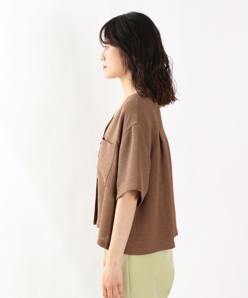 LOWRYS FARM（ローリーズファーム）の「メッシュショートシャツカーディガンＳＳ　943184（シャツ/ブラウス・レディース・ブラウン/アイボリー/ブルー・FREE）」の7枚目の写真