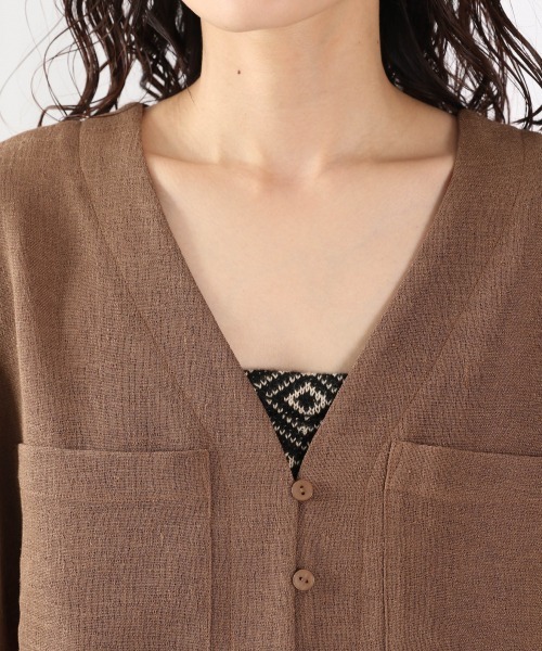 LOWRYS FARM（ローリーズファーム）の「メッシュショートシャツカーディガンＳＳ　943184（シャツ/ブラウス・レディース・ブラウン/アイボリー/ブルー・FREE）」の9枚目の写真