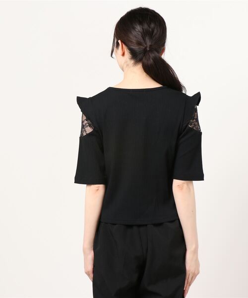 WEGO（ウィゴー）の「WEGO/オープンショルダーレースフリルT（Tシャツ/カットソー・レディース・ブラック/ホワイト・FREE）」の5枚目の写真