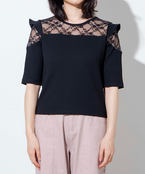 WEGO（ウィゴー）の「WEGO/オープンショルダーレースフリルT（Tシャツ/カットソー・レディース・ブラック/ホワイト・FREE）」の14枚目の写真