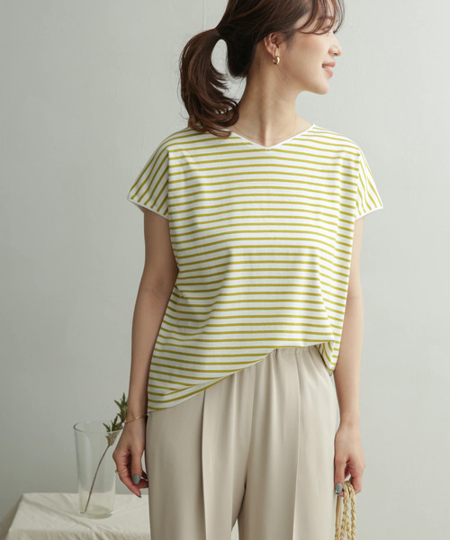 URBAN RESEARCH DOORS（アーバンリサーチドアーズ）の「リヨセルコットンVネックボーダー（Tシャツ/カットソー・レディース・ネイビー/グレー系その他/グリーン系その他・ONE）」の18枚目の写真