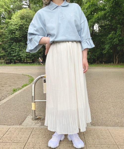 nemne store(ネンネストア)の「ぽかぽか陽気とリメイク風ソデフリルポロシャツ(ポロシャツ・レディース・ライトブルー/ベージュ/オフホワイト・フリー)」の21枚目の写真