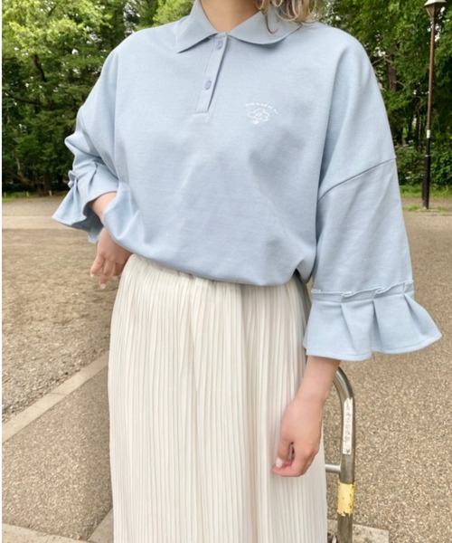 nemne store(ネンネストア)の「ぽかぽか陽気とリメイク風ソデフリルポロシャツ(ポロシャツ・レディース・ライトブルー/ベージュ/オフホワイト・フリー)」の20枚目の写真