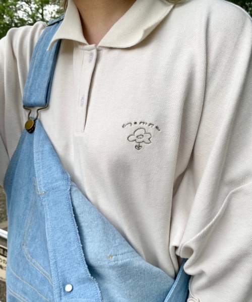 nemne store(ネンネストア)の「ぽかぽか陽気とリメイク風ソデフリルポロシャツ(ポロシャツ・レディース・ライトブルー/ベージュ/オフホワイト・フリー)」の16枚目の写真