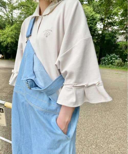 nemne store(ネンネストア)の「ぽかぽか陽気とリメイク風ソデフリルポロシャツ(ポロシャツ・レディース・ライトブルー/ベージュ/オフホワイト・フリー)」の17枚目の写真