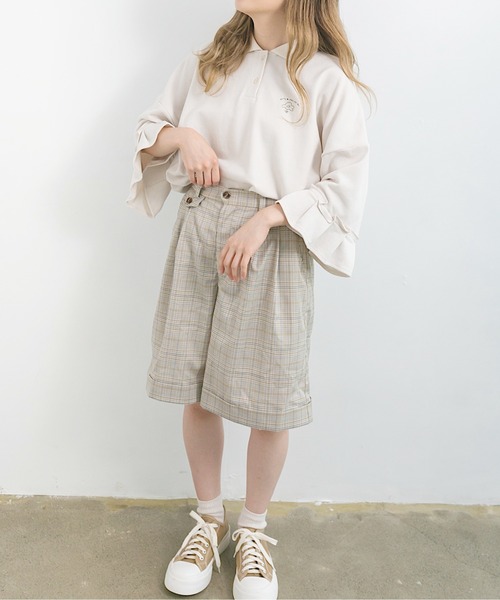 ★archivio ★フリル袖 ポロシャツ ホワイト セール】ぽかぽか陽気とリメイク風ソデフリルポロシャツ（ポロシャツ