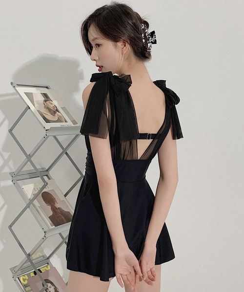 TeddyShop（テディショップ）の「【大きいサイズ有】レディース水着 体型カバー ショルダーリボンバックシャンワンピース オールインワン【WEB限定】（水着・レディース・ブラック/ブルー/ブラウン/グレー/ブルー系その他・3L/M/L/LL）」の9枚目の写真