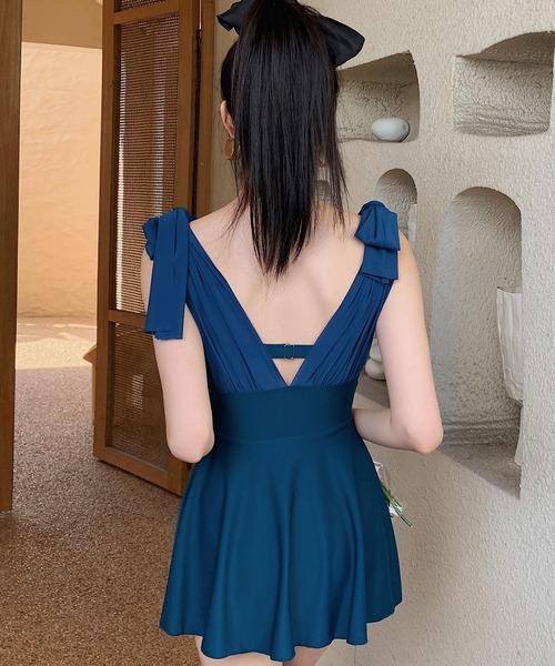 TeddyShop（テディショップ）の「【大きいサイズ有】レディース水着 体型カバー ショルダーリボンバックシャンワンピース オールインワン【WEB限定】（水着・レディース・ブラック/ブルー/ブラウン/グレー/ブルー系その他・3L/M/L/LL）」の11枚目の写真