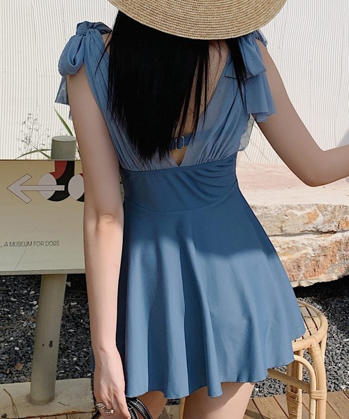 TeddyShop（テディショップ）の「【大きいサイズ有】レディース水着 体型カバー ショルダーリボンバックシャンワンピース オールインワン【WEB限定】（水着・レディース・ブラック/ブルー/ブラウン/グレー/ブルー系その他・3L/M/L/LL）」の22枚目の写真