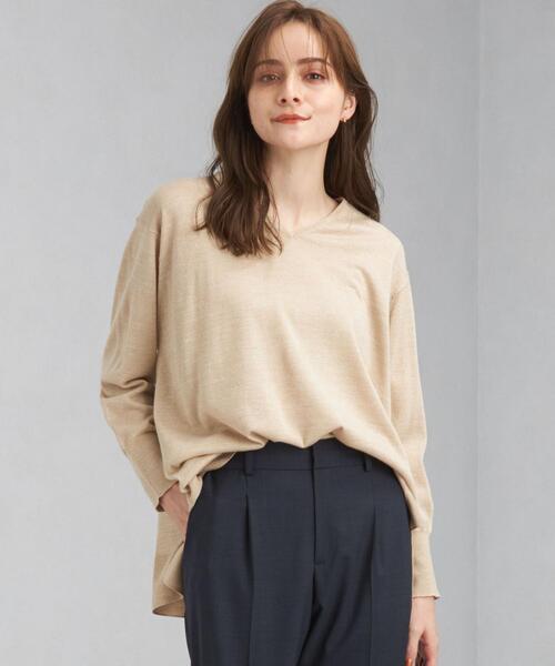 green label relaxing(グリーンレーベルリラクシング)の「テンジク シアー ラメ Vネック プルオーバー ニット -ウォッシャブル-(ニット/セーター・レディース・ダークグレー/ナチュラル・FREE)」の1枚目の写真