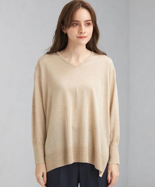 green label relaxing(グリーンレーベルリラクシング)の「テンジク シアー ラメ Vネック プルオーバー ニット -ウォッシャブル-(ニット/セーター・レディース・ダークグレー/ナチュラル・FREE)」の5枚目の写真