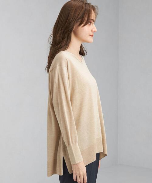 green label relaxing(グリーンレーベルリラクシング)の「テンジク シアー ラメ Vネック プルオーバー ニット -ウォッシャブル-(ニット/セーター・レディース・ダークグレー/ナチュラル・FREE)」の8枚目の写真