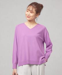 ＜closet story（クローゼットストーリー）＞サイドスリット Vネック ニットプルオーバー -ウォッシャブル-