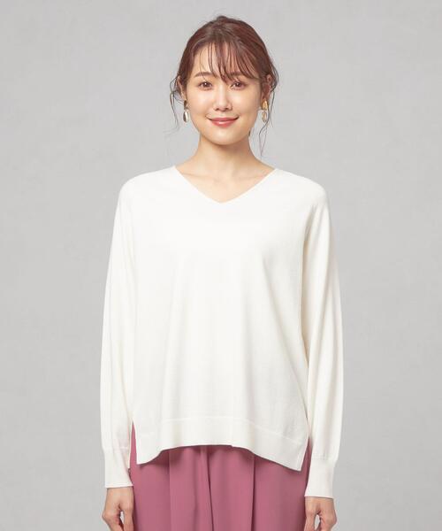 closet story（クローゼットストーリー）の「＜closet story（クローゼットストーリー）＞サイドスリット Vネック ニットプルオーバー -ウォッシャブル-（ニット/セーター・レディース・ネイビー/ライム/ライラック/ホワイト・FREE）」の7枚目の写真