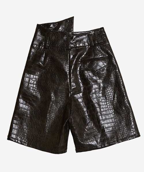 MIXSEVEN（ミックスセブン）の「アシンメトリーフェイククロコダイルレザーショーツ MX21S23【MIX SEVEN】（その他パンツ・メンズ・ダークブラウン・S/M/L）」の6枚目の写真