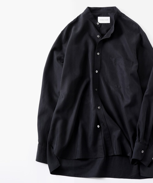 ADAM ET ROPE'（アダムエロペ）の「リラックスドレープ レーヨンスエード とろみバンドカラーシャツ/UNISEX（シャツ/ブラウス・メンズ・ブラック系その他/グリーン系その他2/ブルー系その他6/ピンク系その他2・M/L）」の2枚目の写真