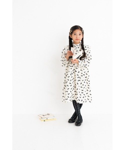 nino（ニノ）の「サークル衿ねこ柄　ワンピース（ワンピース・キッズ・パープル/ホワイト・140cm/130cm/150cm）」の4枚目の写真