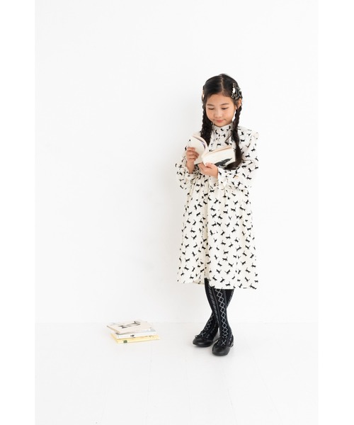 nino（ニノ）の「サークル衿ねこ柄　ワンピース（ワンピース・キッズ・パープル/ホワイト・140cm/130cm/150cm）」の5枚目の写真