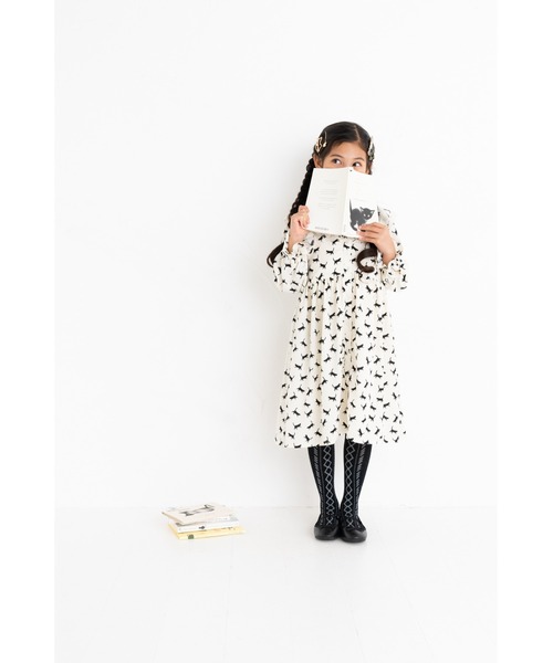 nino（ニノ）の「サークル衿ねこ柄　ワンピース（ワンピース・キッズ・パープル/ホワイト・140cm/130cm/150cm）」の6枚目の写真