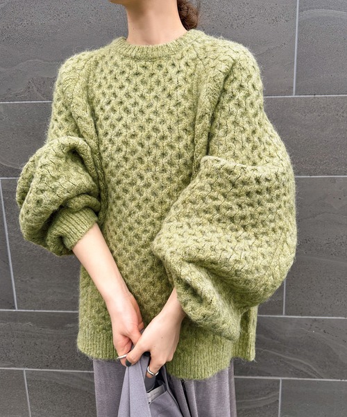 select MOCA by son(セレクトモカバイソン)の「【サイズ展開あり】オーバーサイズハニカムニット(ニット/セーター・レディース・ブラック/アイボリー/ブラウン/グリーン/ブルー/オートミール/ネイビー・FREE/SMALL)」の13枚目の写真