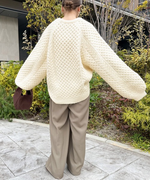 select MOCA by son(セレクトモカバイソン)の「【サイズ展開あり】オーバーサイズハニカムニット(ニット/セーター・レディース・ブラック/アイボリー/ブラウン/グリーン/ブルー/オートミール/ネイビー・FREE/SMALL)」の10枚目の写真