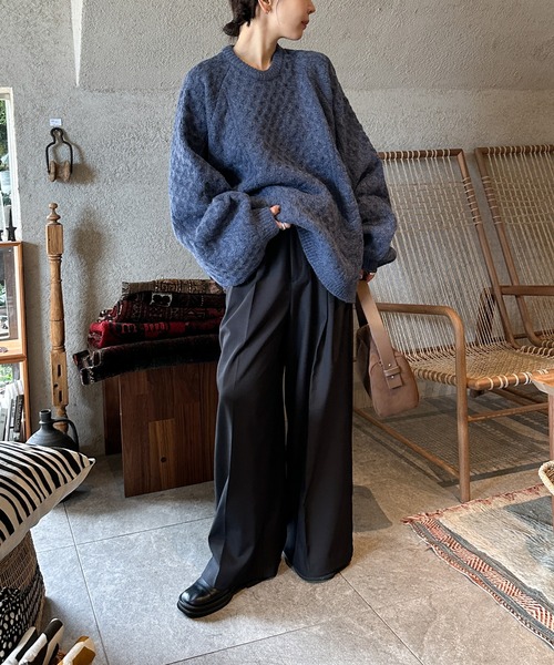 美品 TICCA 日本製 ウール ニット オーバーサイズ ジャケット ネイビー セール】【サイズ展開あり】オーバーサイズハニカムニット