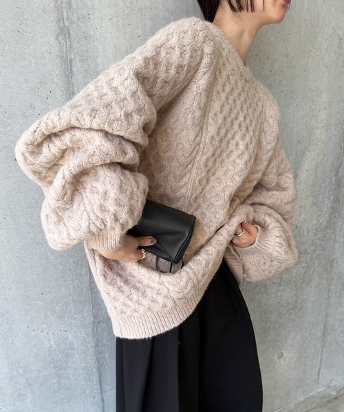 セール】【サイズ展開あり】オーバーサイズハニカムニット（ニット