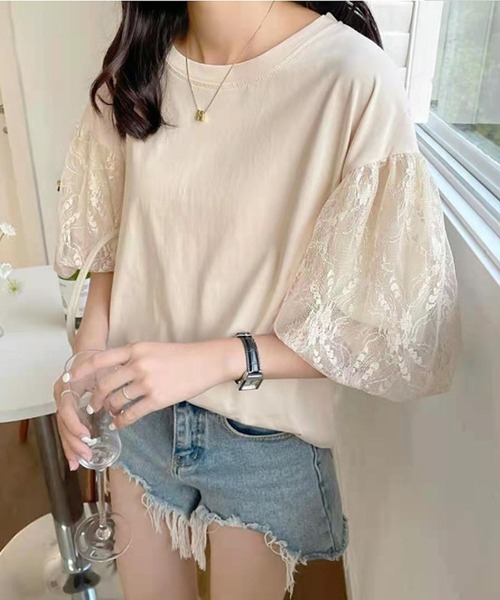 Bifrost(ビフレスト)の「ボリュームレーススリーブTシャツ(Tシャツ/カットソー・レディース・ブラック/ベージュ/ピンク・F)」の9枚目の写真