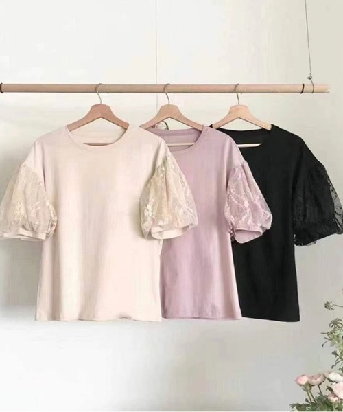 Bifrost(ビフレスト)の「ボリュームレーススリーブTシャツ(Tシャツ/カットソー・レディース・ブラック/ベージュ/ピンク・F)」の8枚目の写真