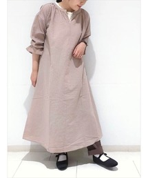 ストライプバックリボンギャザーワンピース