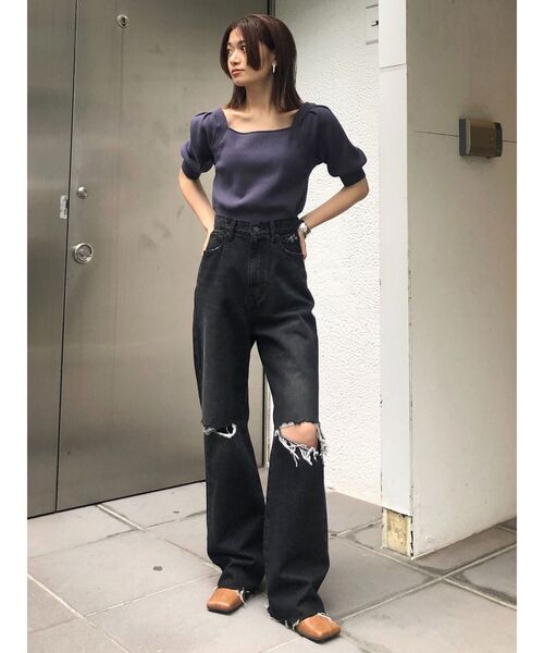 EMODA(エモダ)の「バックタイコンパクトニット(ニット/セーター・レディース・ブラック/ベージュ/パープル・FREE)」の11枚目の写真