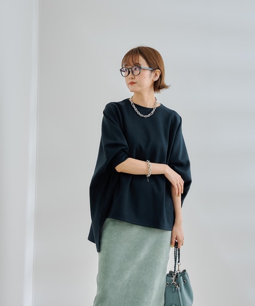 DouDou(ドゥドゥ)の「【WEB限定】ポンチョプルオーバー(Tシャツ/カットソー・レディース・ブラック/オフホワイト/キャメル・FREE)」の16枚目の写真