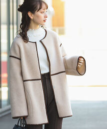 Ray BEAMS | Ray BEAMS / ボア パイピング ノーカラー ブルゾン(ノーカラージャケット)