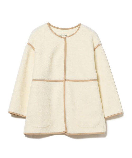 Ray BEAMS（レイビームス）の「Ray BEAMS / ボア パイピング ノーカラー ブルゾン（ノーカラージャケット・レディース・ベージュ/オフホワイト・1/0）」の4枚目の写真