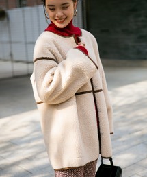 Ray BEAMS / ボア パイピング ノーカラー ブルゾン