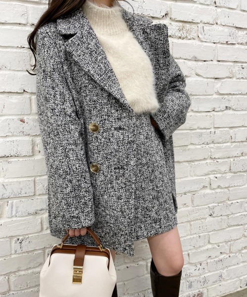 one after another NICE CLAUP(ワンアフターアナザーナイスクラップ)の「アソート柄のダブルジャケットコート(その他アウター・レディース・オフホワイト/グレー系その他/グリーン系その他・FREE)」の21枚目の写真