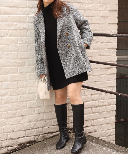 one after another NICE CLAUP(ワンアフターアナザーナイスクラップ)の「アソート柄のダブルジャケットコート(その他アウター・レディース・オフホワイト/グレー系その他/グリーン系その他・FREE)」の18枚目の写真