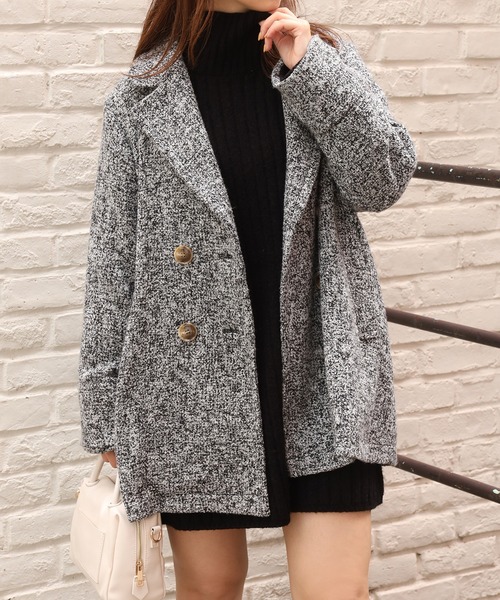 one after another NICE CLAUP(ワンアフターアナザーナイスクラップ)の「アソート柄のダブルジャケットコート(その他アウター・レディース・オフホワイト/グレー系その他/グリーン系その他・FREE)」の14枚目の写真