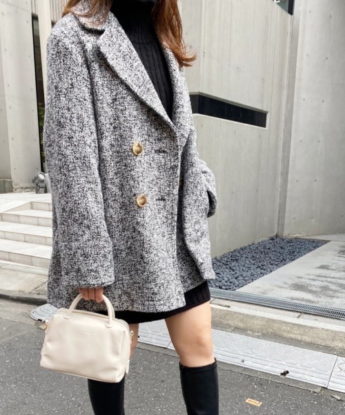 one after another NICE CLAUP(ワンアフターアナザーナイスクラップ)の「アソート柄のダブルジャケットコート(その他アウター・レディース・オフホワイト/グレー系その他/グリーン系その他・FREE)」の5枚目の写真