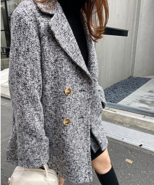 one after another NICE CLAUP(ワンアフターアナザーナイスクラップ)の「アソート柄のダブルジャケットコート(その他アウター・レディース・オフホワイト/グレー系その他/グリーン系その他・FREE)」の6枚目の写真