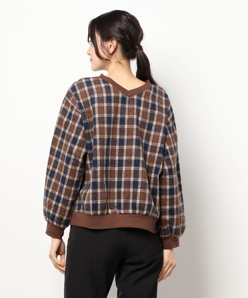 179/WG（イチナナキュウダブルジー）の「シャギーチェックプルオーバー【前後2WAY】（シャツ/ブラウス・レディース・ブラウン/ネイビー/オフホワイト・MEDIUM）」の4枚目の写真