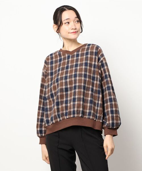 179/WG（イチナナキュウダブルジー）の「シャギーチェックプルオーバー【前後2WAY】（シャツ/ブラウス・レディース・ブラウン/ネイビー/オフホワイト・MEDIUM）」の6枚目の写真