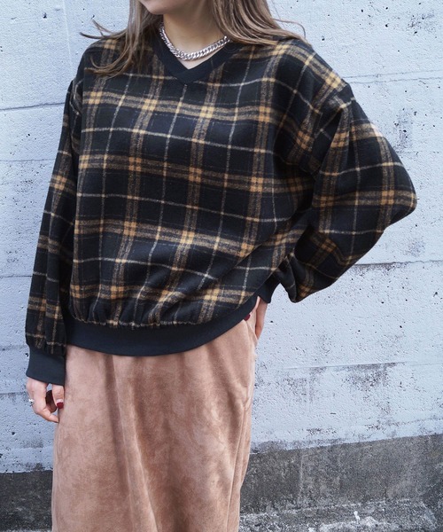 179/WG（イチナナキュウダブルジー）の「シャギーチェックプルオーバー【前後2WAY】（シャツ/ブラウス・レディース・ブラウン/ネイビー/オフホワイト・MEDIUM）」の3枚目の写真