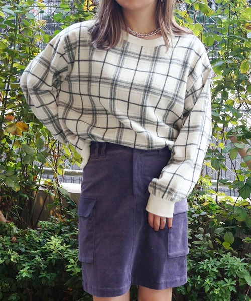 179/WG（イチナナキュウダブルジー）の「シャギーチェックプルオーバー【前後2WAY】（シャツ/ブラウス・レディース・ブラウン/ネイビー/オフホワイト・MEDIUM）」の2枚目の写真