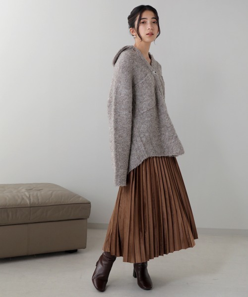 Bou Jeloud（ブージュルード）の「起毛プリーツロングスカート（スカート・レディース・グレー/オフホワイト/キャメル・38）」の4枚目の写真