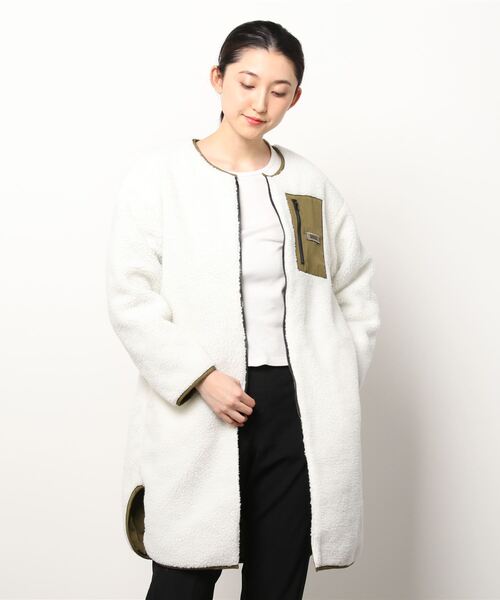 Slyde(スライド)の「【Slyde】REVERSIBLE LONG COAT(ノーカラーコート・レディース・ベージュ/オリーブ・SMALL/MEDIUM)」の10枚目の写真