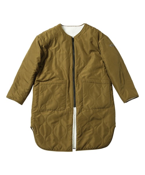 Slyde(スライド)の「【Slyde】REVERSIBLE LONG COAT(ノーカラーコート・レディース・ベージュ/オリーブ・SMALL/MEDIUM)」の2枚目の写真